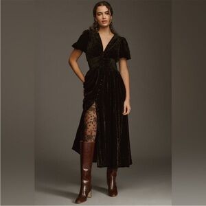 Anthropologie The Katerina Black Velvet Dress Size 2 NEW With Tags